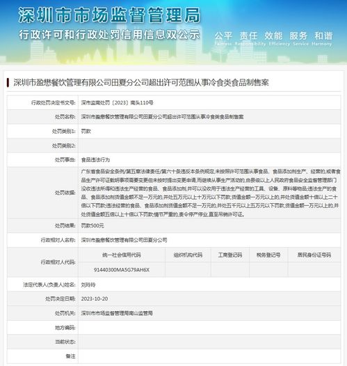 深圳市盈懋餐饮管理有限公司田夏分公司超出许可范围从事冷食类食品制售案
